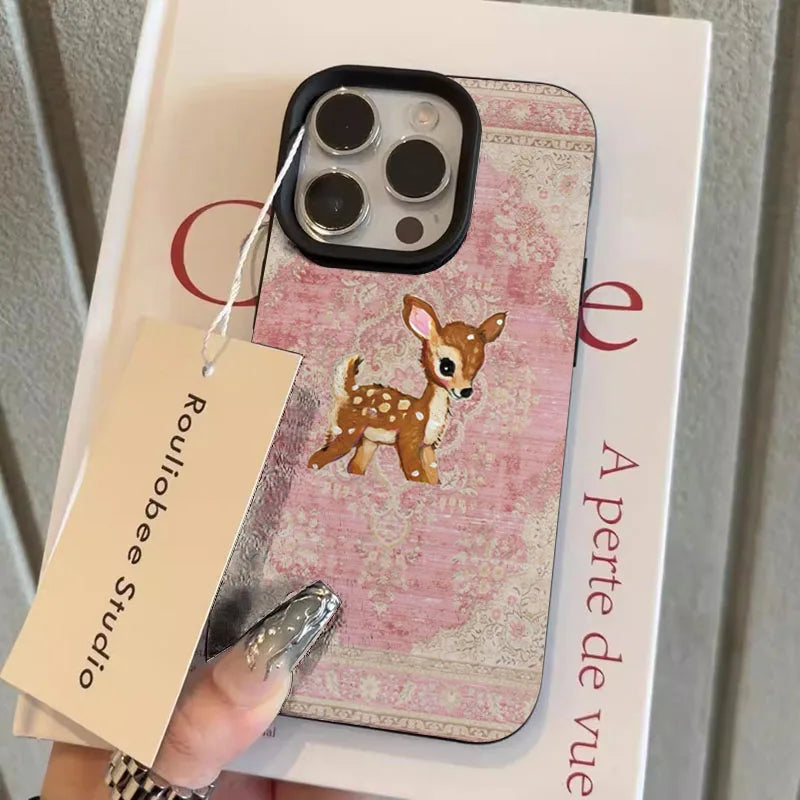 Coque de Téléphone Vintage Cerf Floral pour Femmes 9
