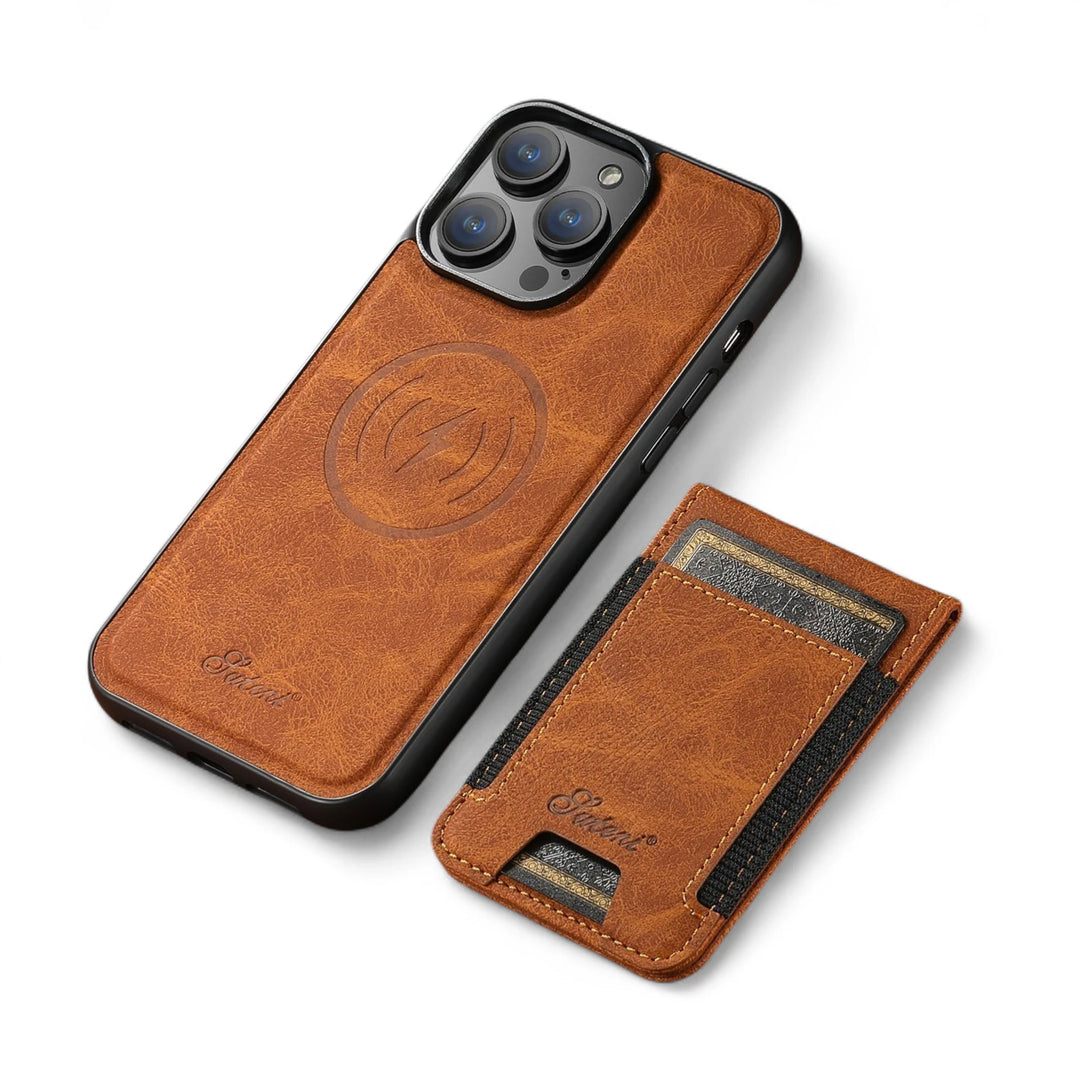Coque de téléphone avec support et porte-cartes en cuir