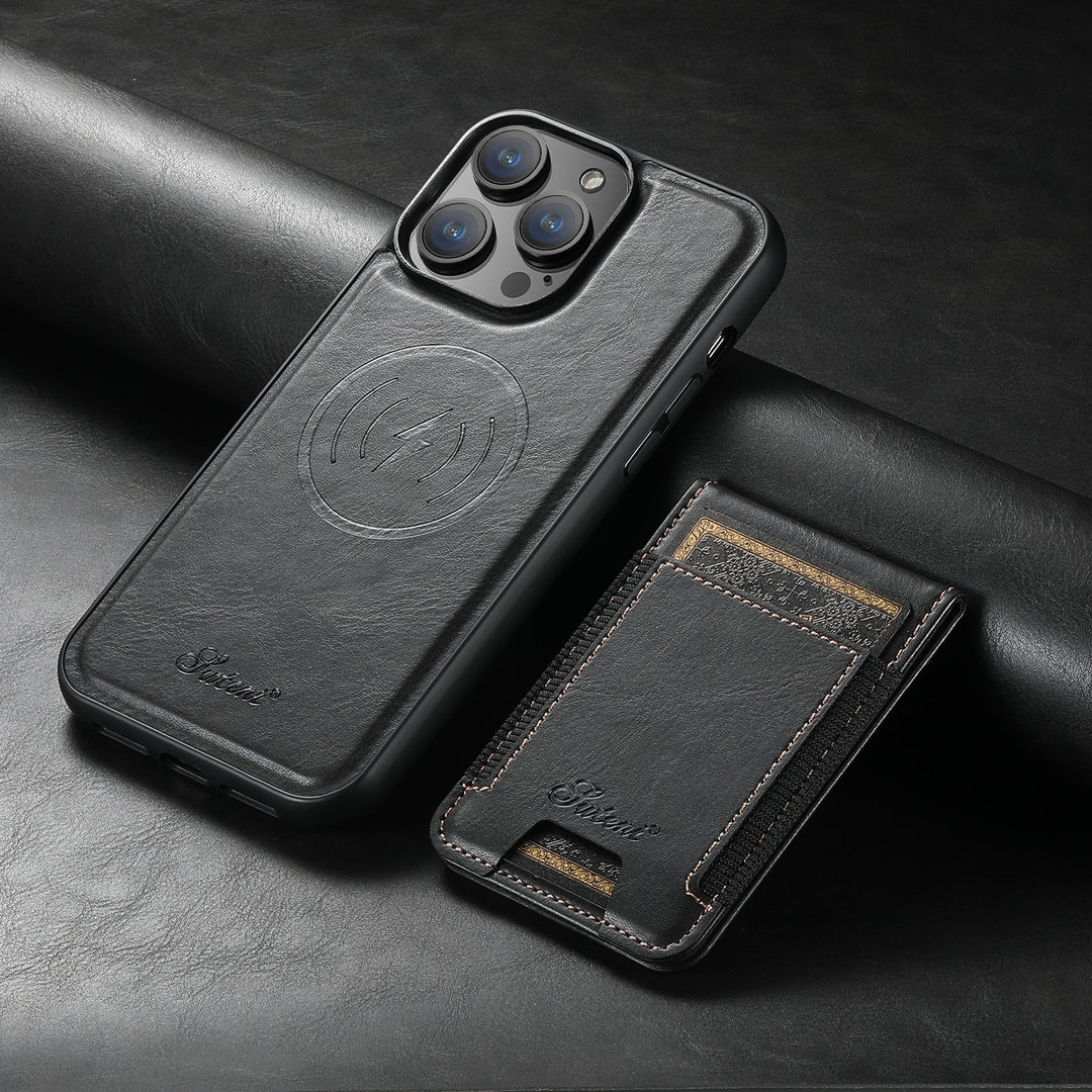 Coque de téléphone avec support et porte-cartes en cuir 1