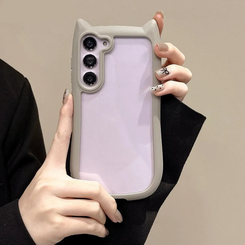 Coque pour Samsung Galaxy S25 S24 S23 Plus avec oreilles de chat 3D 0