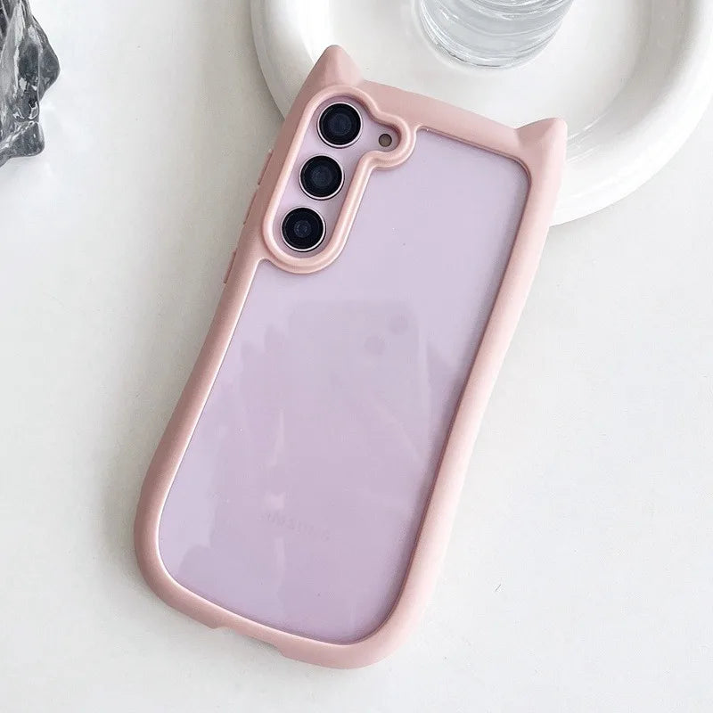 Coque pour Samsung Galaxy S25 S24 S23 Plus avec oreilles de chat 3D 4