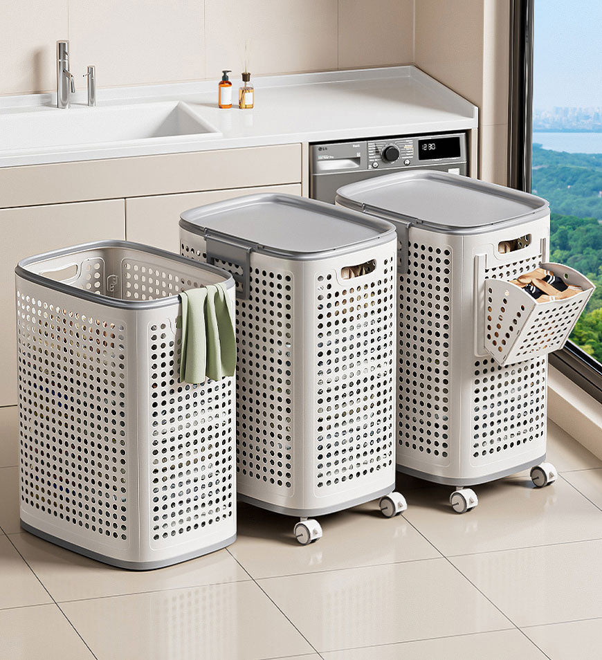 Corbeille à Linge XXL Pliable sur Roulettes avec Compartiments Organisés 1