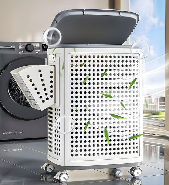 Corbeille à Linge XXL Pliable sur Roulettes avec Compartiments Organisés 2