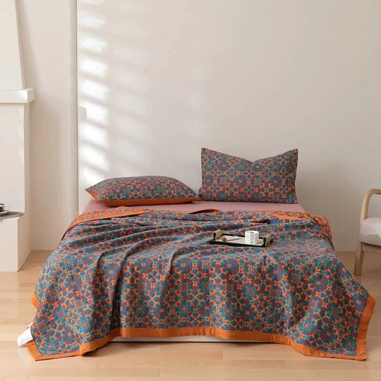 Couette pour Femme en Coton Six Épaisseurs Motifs Bleus Confortables 5