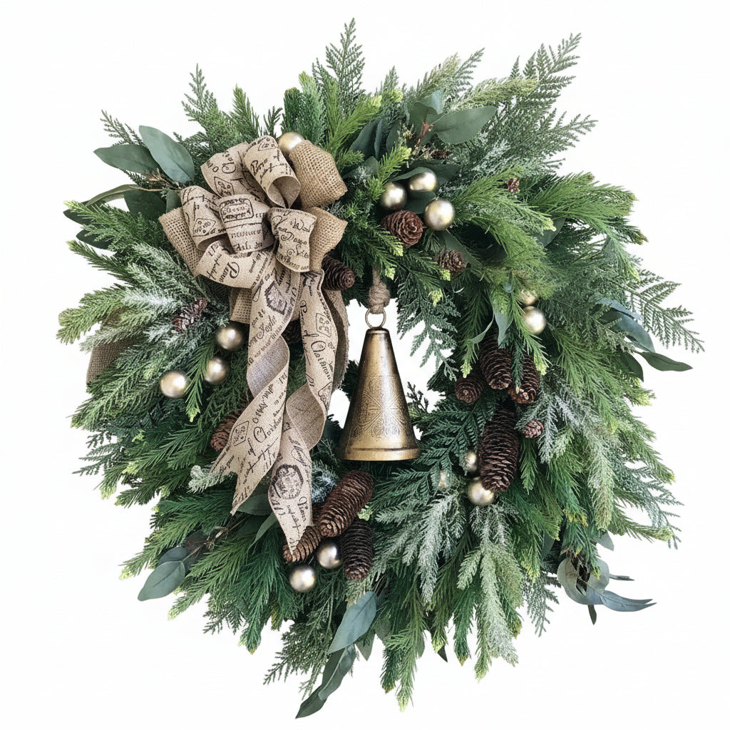 Couronne de Noël Décorative avec Pommes de Pin et Cloche 0