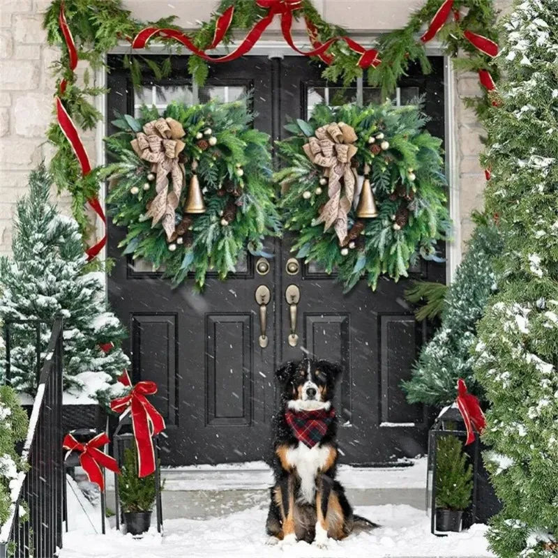 Couronne de Noël Décorative avec Pommes de Pin et Cloche 1