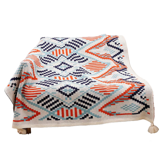 Couverture Tricotée à Motifs Aztèques pour Femme Style Bohème 0