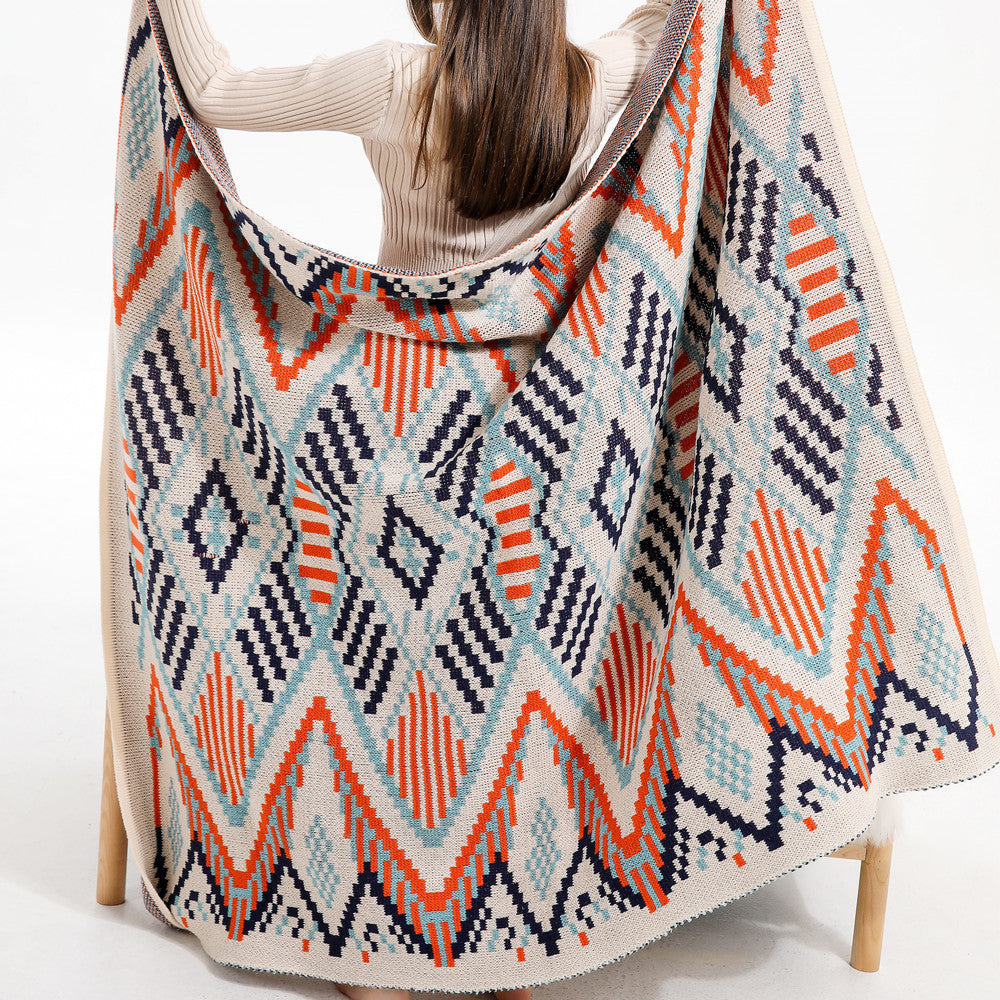 Couverture Tricotée à Motifs Aztèques pour Femme Style Bohème 1