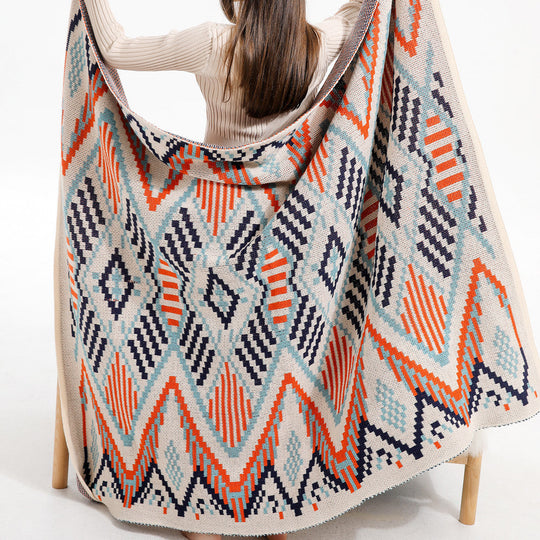 Couverture Tricotée à Motifs Aztèques pour Femme Style Bohème 1