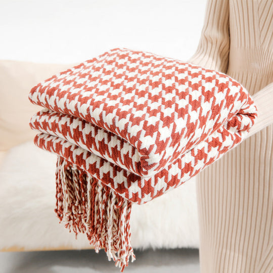 Couverture à motif pied-de-poule pour femme style classique 1