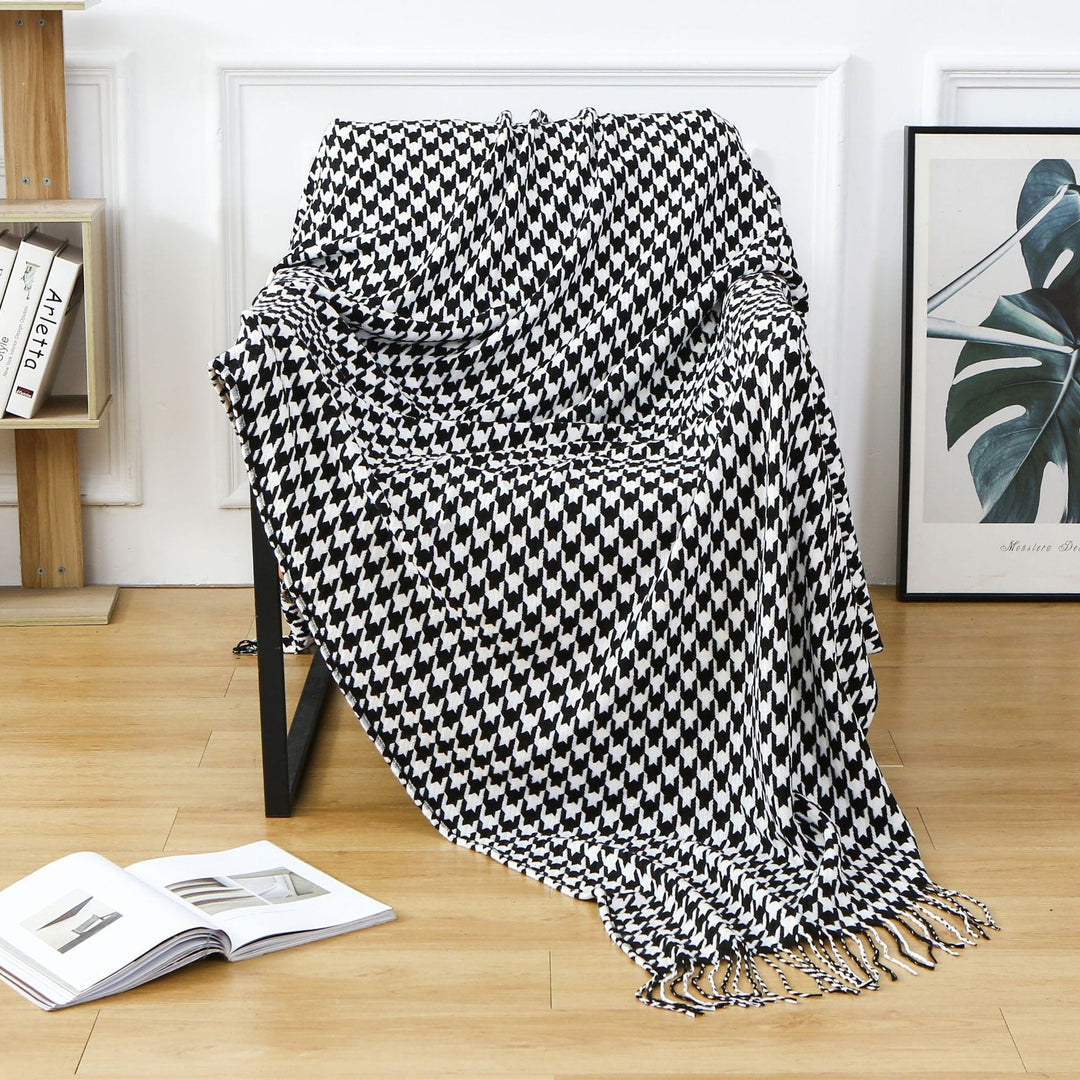 Couverture à motif pied-de-poule pour femme style classique 3