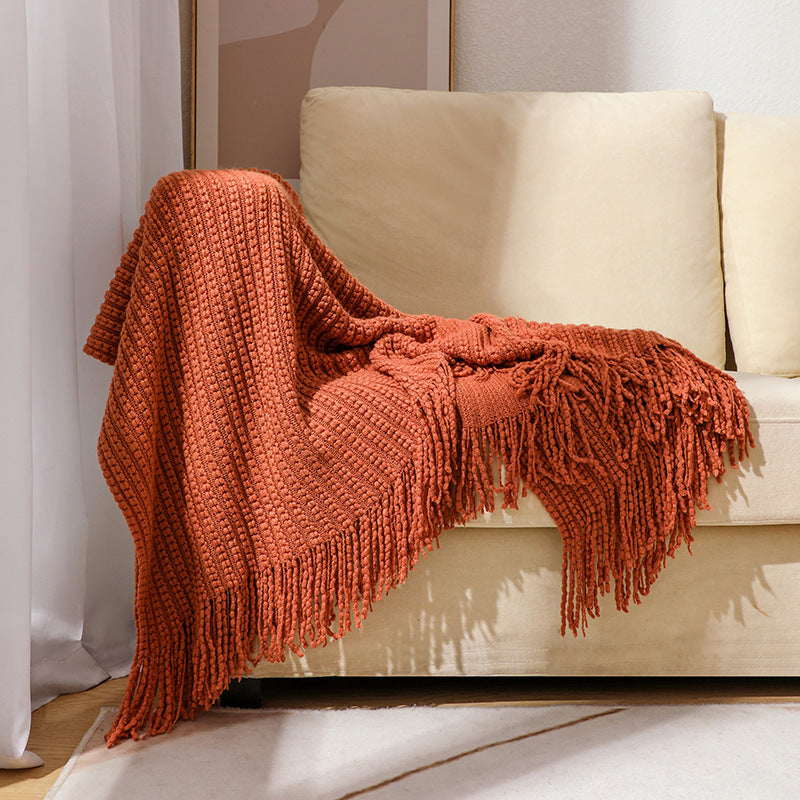 Couverture en tricot texturée à franges pour femme 0