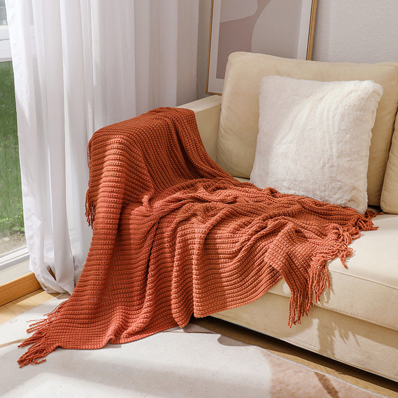 Couverture en tricot texturée à franges pour femme 2
