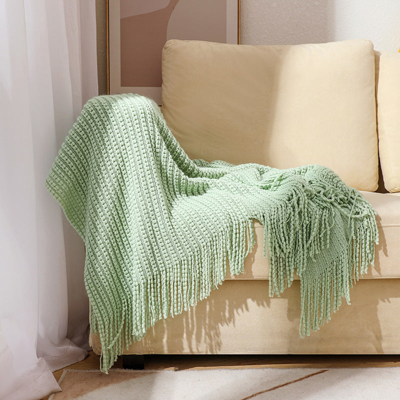 Couverture en tricot texturée à franges pour femme 5