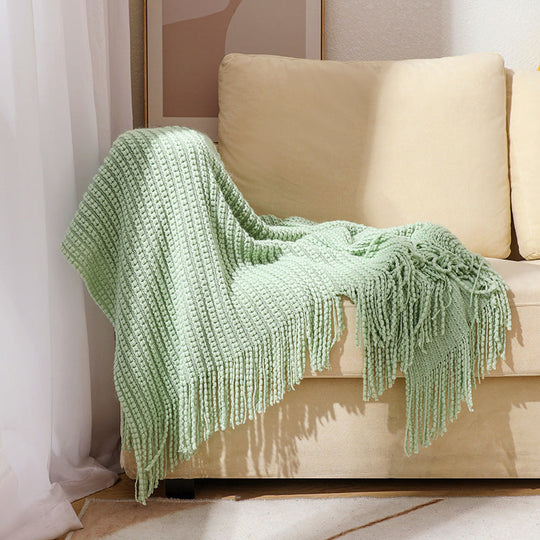 Couverture en tricot texturée à franges pour femme 5
