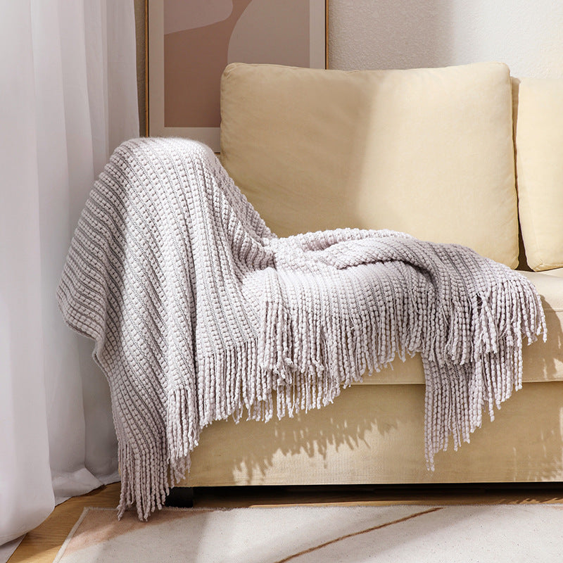 Couverture en tricot texturée à franges pour femme 6