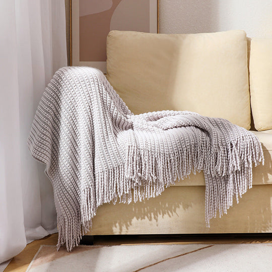 Couverture en tricot texturée à franges pour femme 6