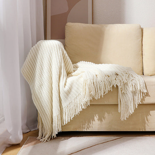Couverture en tricot texturée à franges pour femme 7
