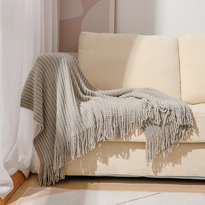 Couverture en tricot texturée à franges pour femme 8