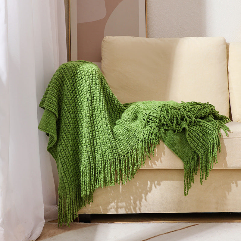 Couverture en tricot texturée à franges pour femme 9