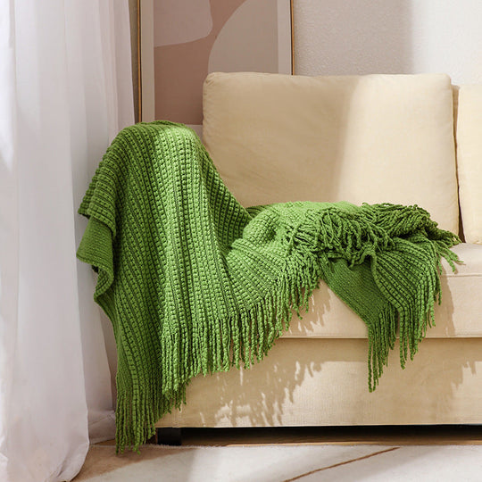 Couverture en tricot texturée à franges pour femme 9
