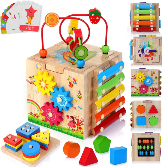 Cube Montessori Interactif pour Tout-Petits 8-en-1 2