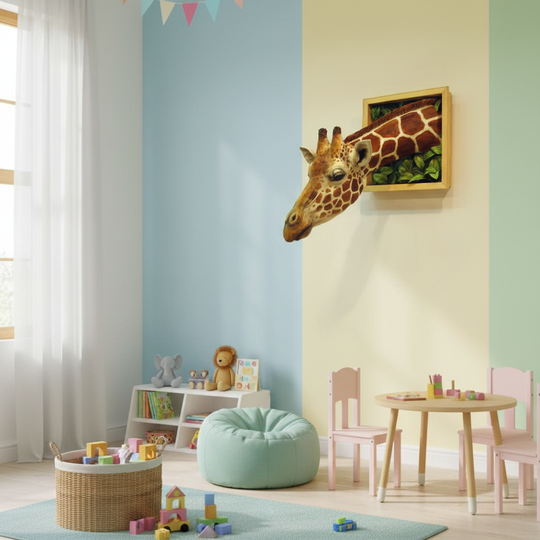 Décoration Murale Originale Tête de Girafe 3D pour Salon et Enfants 3
