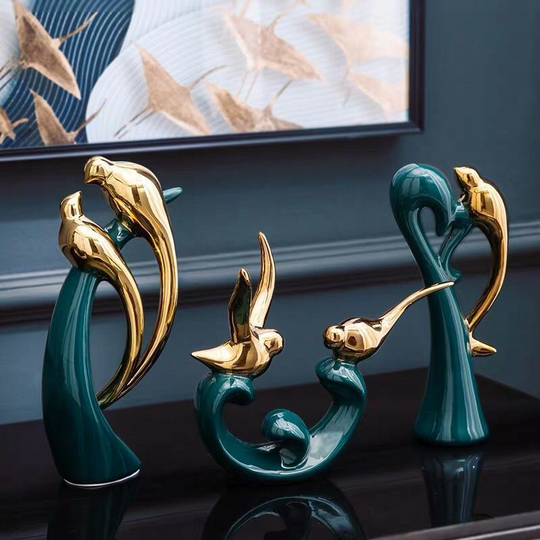 Décoration en Céramique Oiseaux Romantiques 1