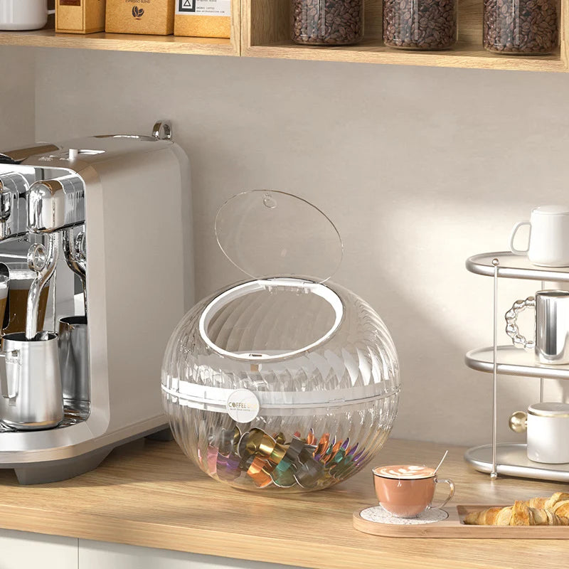 Distributeur Capsules Nespresso Sphérique Pratique avec Couvercle à Charnière 0