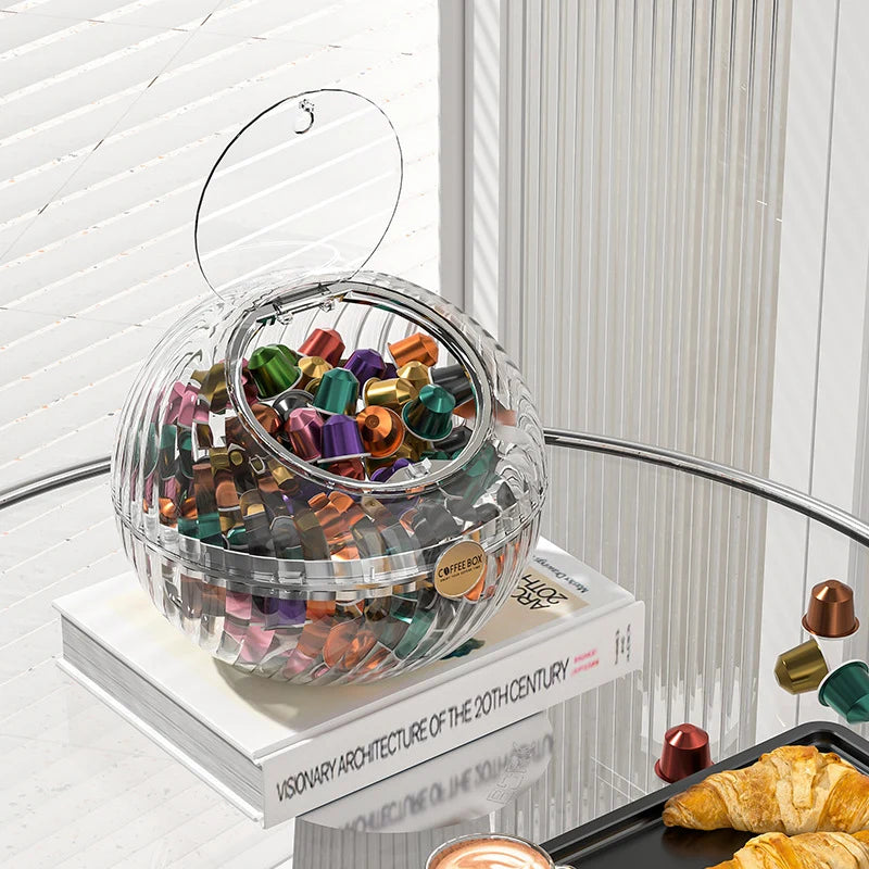 Distributeur Capsules Nespresso Sphérique Pratique avec Couvercle à Charnière 1
