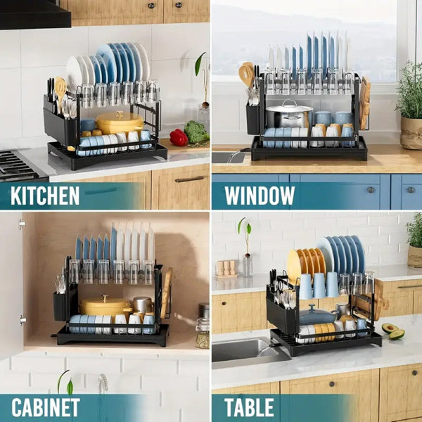 Égouttoir à Ustensiles Multifonctionnel 2 Niveaux pour Cuisine 6
