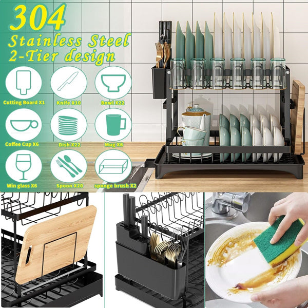 Égouttoir à Ustensiles Multifonctionnel 2 Niveaux pour Cuisine 7