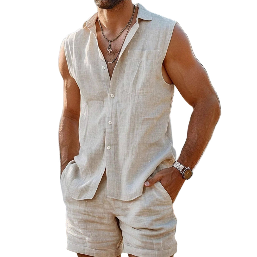 Ensemble Chemise et Short pour Hommes en Lin Coton - Style Décontracté 0