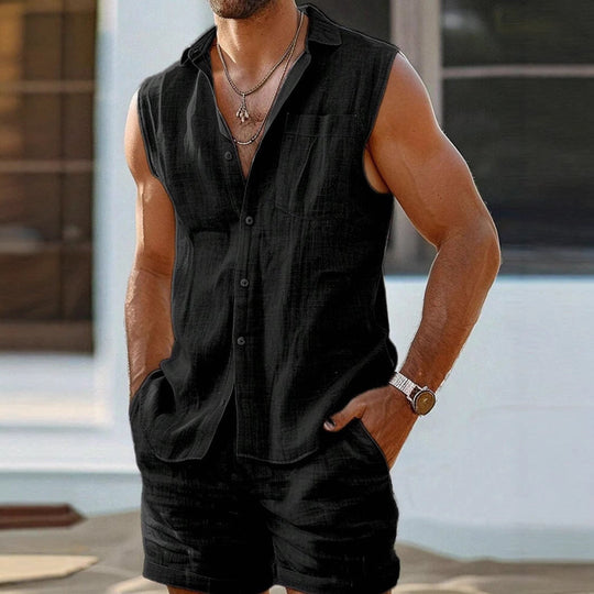 Ensemble Chemise et Short pour Hommes en Lin Coton - Style Décontracté 1