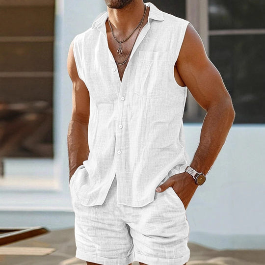 Ensemble Chemise et Short pour Hommes en Lin Coton - Style Décontracté 3