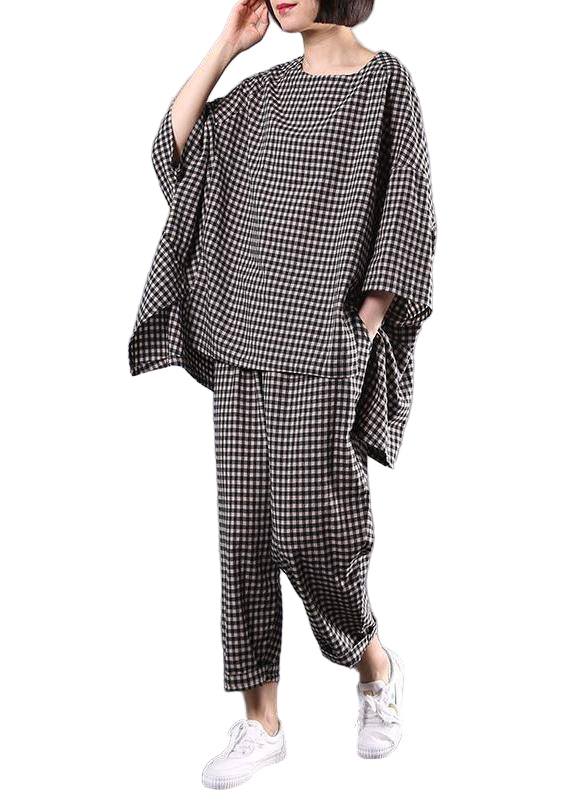 Ensemble Chemisier et Pantalon Vintage à Carreaux pour Femme 0