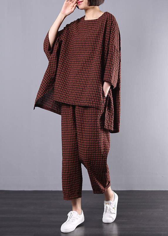 Ensemble Chemisier et Pantalon Vintage à Carreaux pour Femme 1