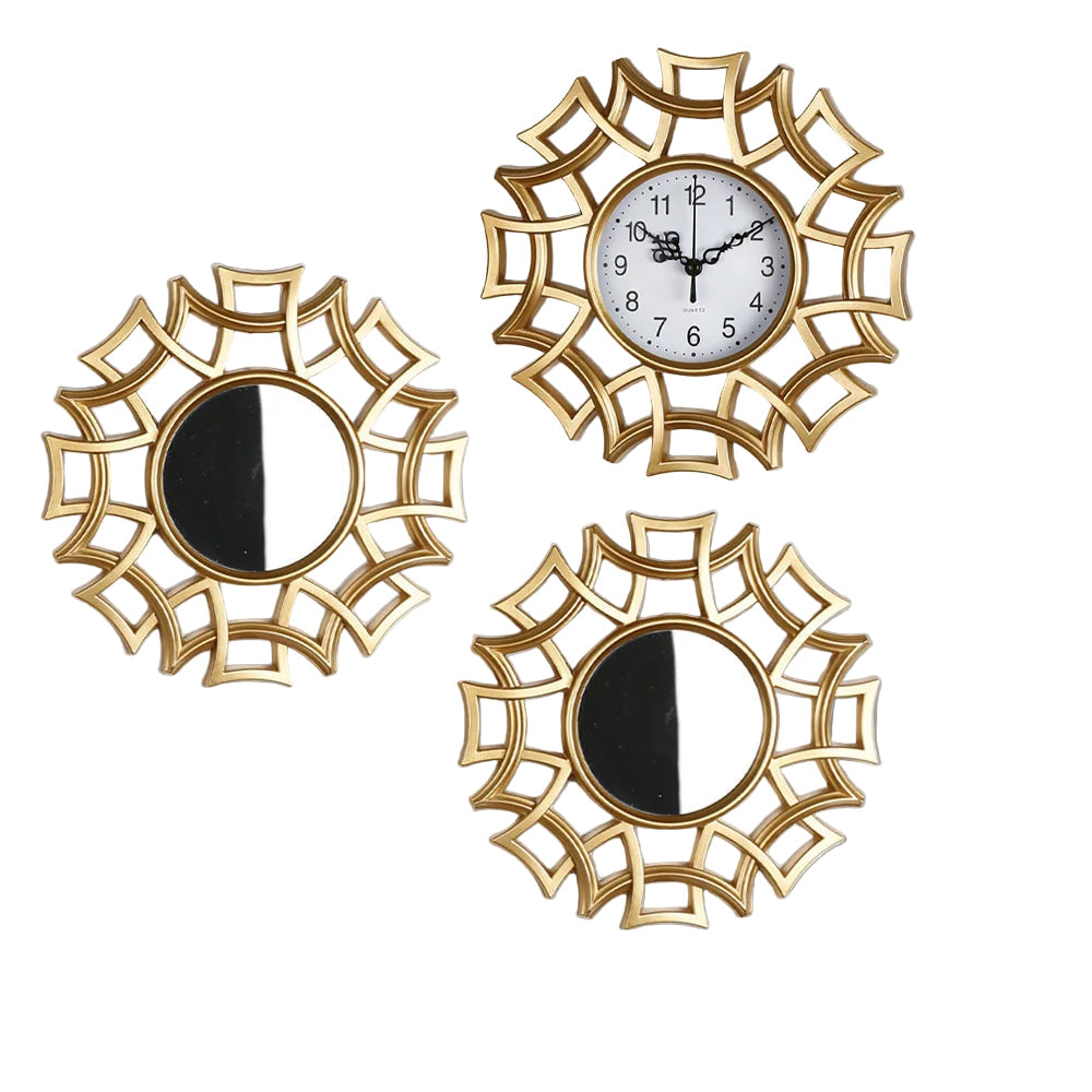 Ensemble Décoratif Miroir et Horloge Vintage 3 Pièces 0