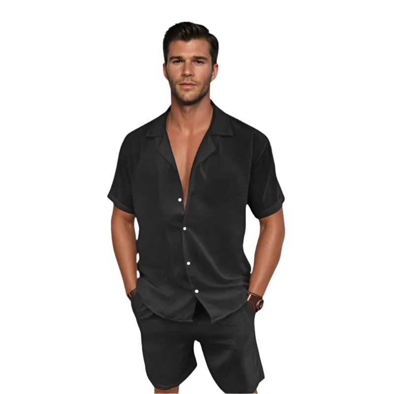 Ensemble Été Homme Chemise Décontractée Short Lin 0