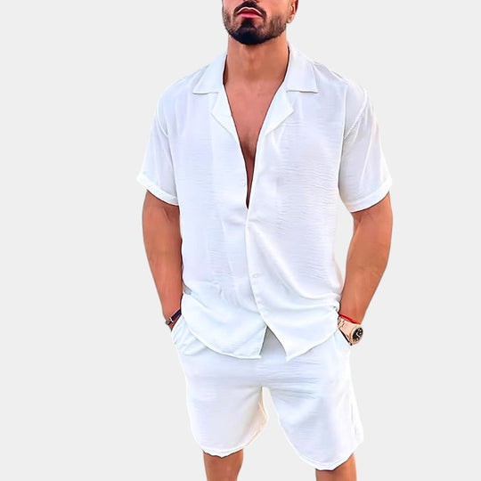Ensemble Été Homme Chemise Décontractée Short Lin 1