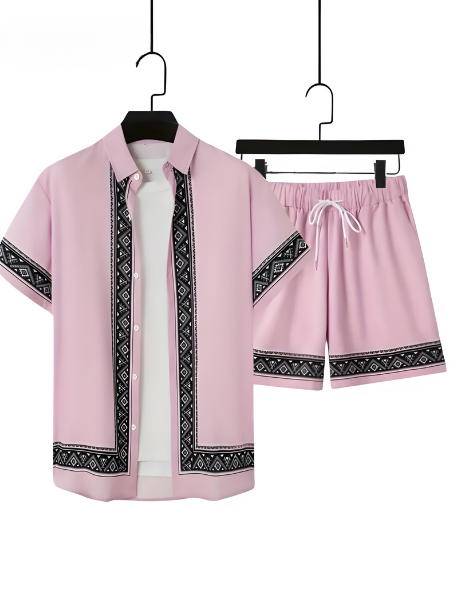 Ensemble Été Homme Décontracté Bohème Chemise Manches Courtes et Short 1