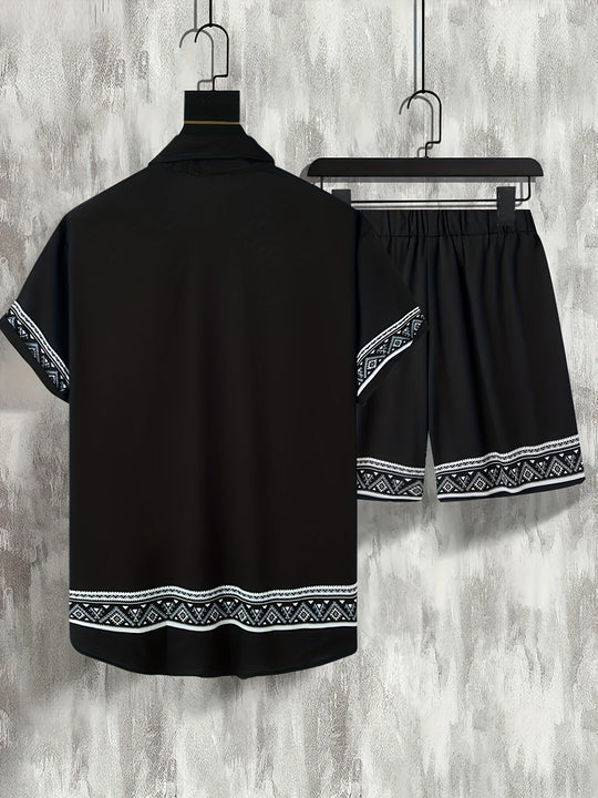 Ensemble Été Homme Décontracté Bohème Chemise Manches Courtes et Short 3
