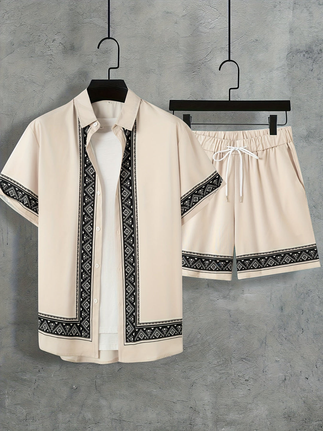 Ensemble Été Homme Décontracté Bohème Chemise Manches Courtes et Short 6