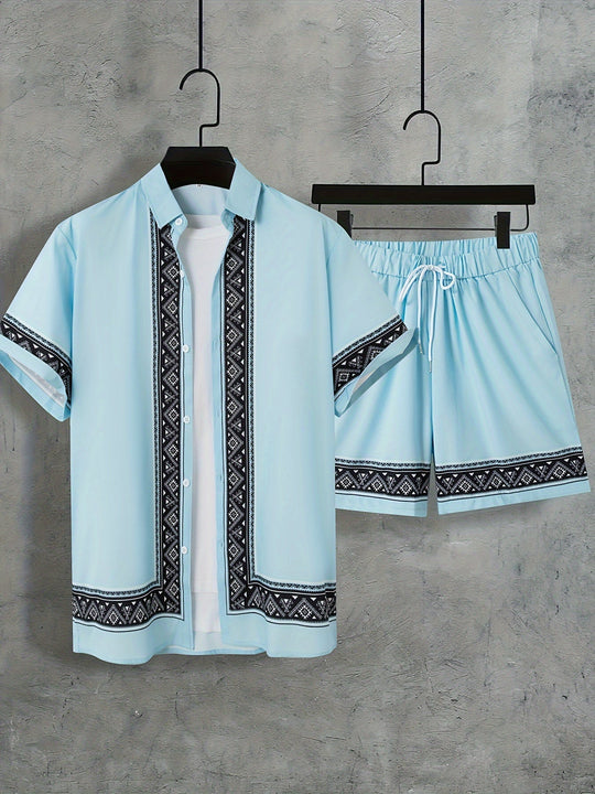 Ensemble Été Homme Décontracté Bohème Chemise Manches Courtes et Short 8
