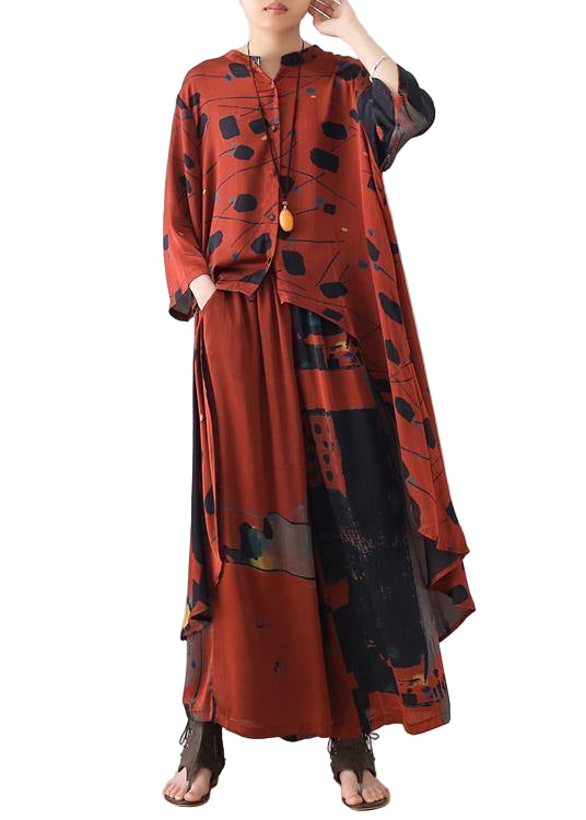 Ensemble Femme Chemise Longue Col Montant et Pantalon Ample 0