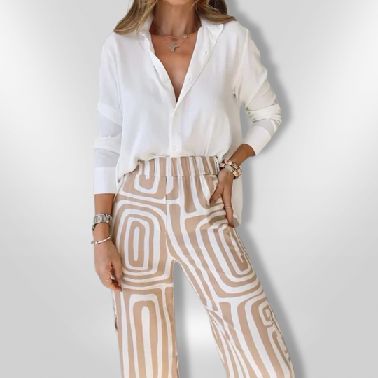 Ensemble Femme Chic en Tissu Doux avec Chemise et Pantalon Large 2