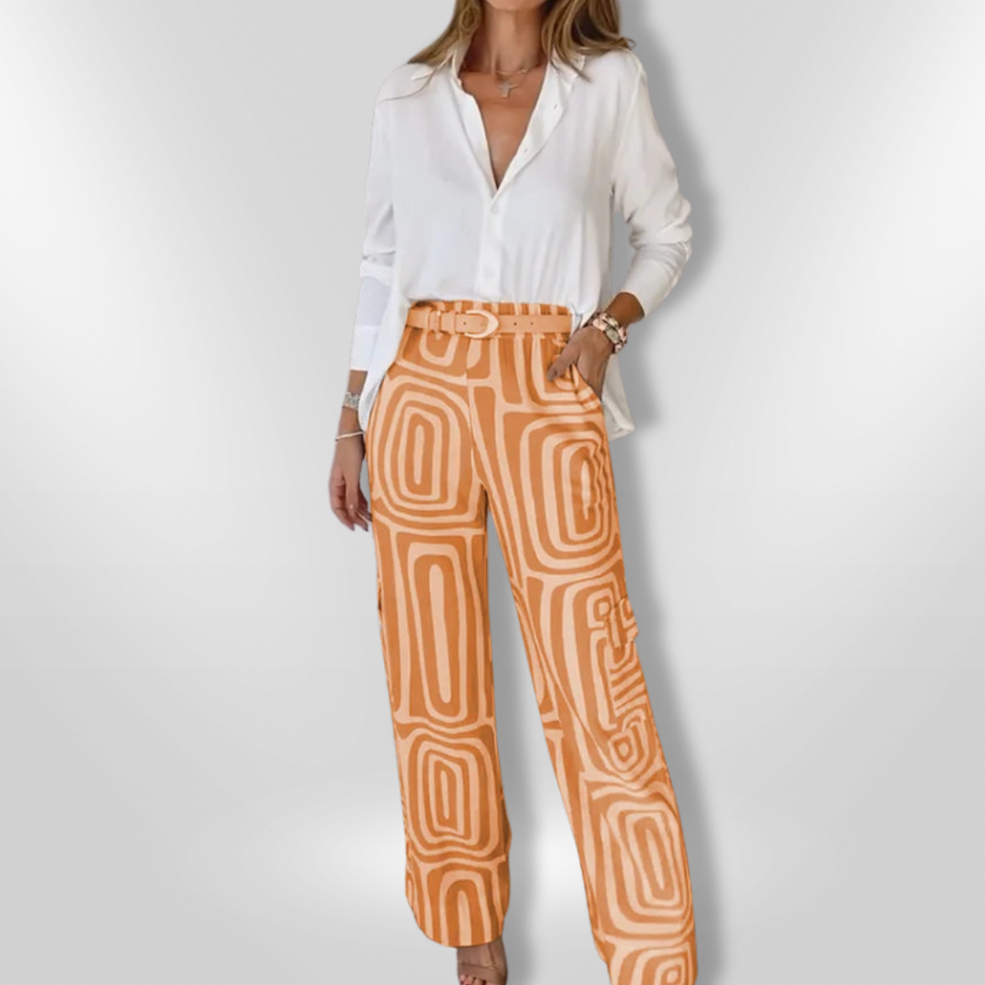 Ensemble Femme Chic en Tissu Doux avec Chemise et Pantalon Large 5