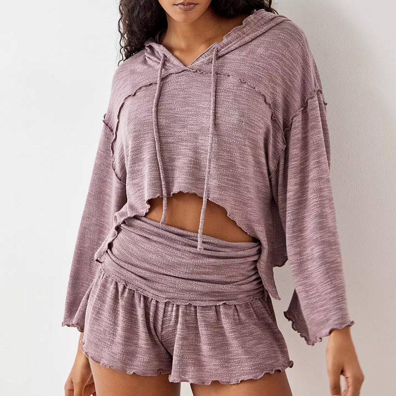 Ensemble Femme Deux Pièces Top Court à Manches Longues et Short Flottant 2