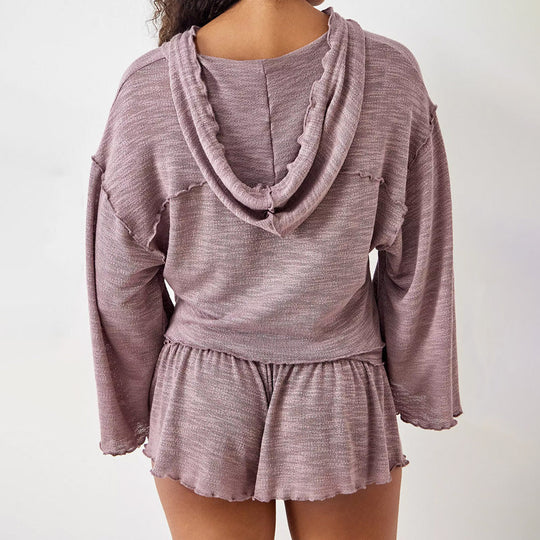 Ensemble Femme Deux Pièces Top Court à Manches Longues et Short Flottant 3