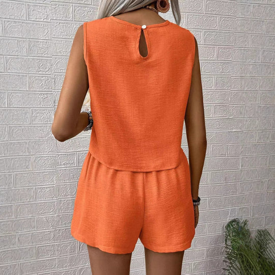 Ensemble Femme Deux Pièces Top Court et Shorts Taille Haute en Tissu Léger 2